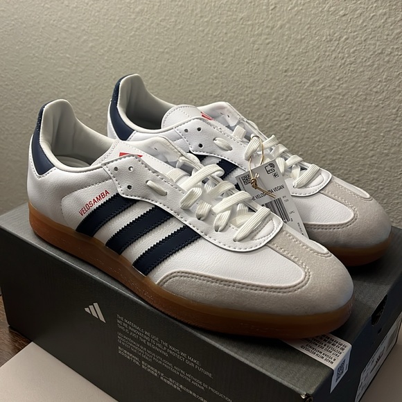 NWT Adidas The Velosamba Vegan Men's Shoes - White/Navy/Grey/Red - HP5399 - Picture 13 of 13
